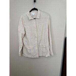 Chadwicks womens tan Linen Blouse Jacket 16‎  long sleeve button up collared